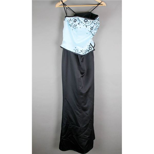 SKY BLUE/ BLACK FORMAL NADINE DESIGNER DRESS;