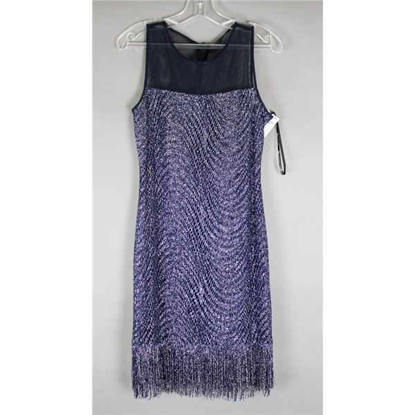 NAVY BLUE/ SILVER FRINGE BOTTOM FRANK LYMAN FORMAL