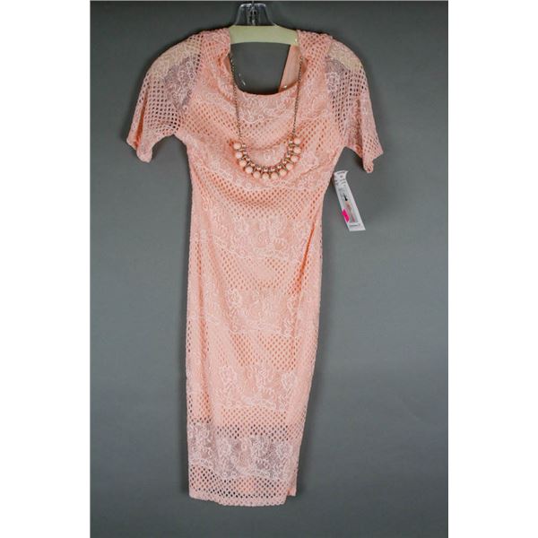 CORAL LACE DK FASHION FORMAL DESIGNER DRESS;