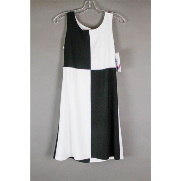 BLACK & WHITE SQUARE PATCH CARTISE DESIGNER DRESS;