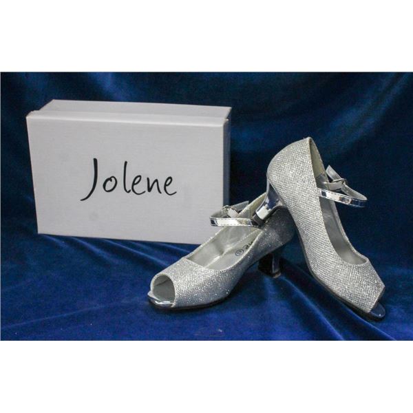 SILVER JOLENE CHILDREN'S FORMAL PEEP TOE HEELS;