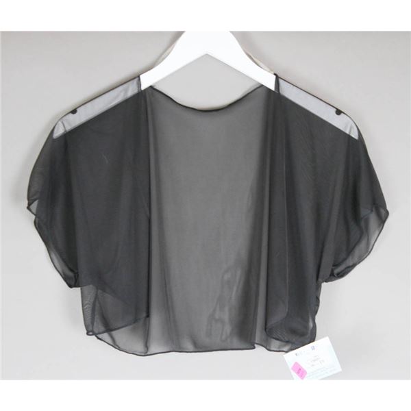 SHEER BLACK JOLENE FORMAL DESIGNER BOLERO JACKET;