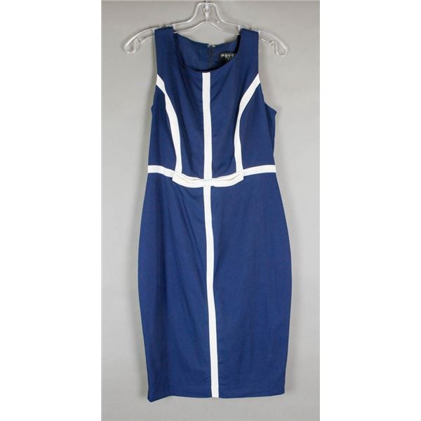 NAVY BLUE & WHITE FEVER LONDON DESIGNER DRESS;