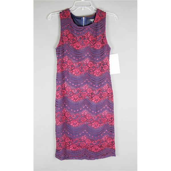 NAVY BLUE/ PLUM LACE PAPILLION DESIGNER DRESS;