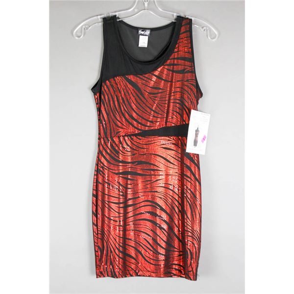 METALLIC RED/ BLACK DK FASHION DESIGNER DRESS;