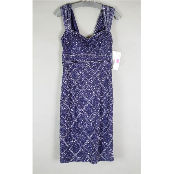 NAVY BLUE BEADED SEQUINS JS GROUP DESIGNER DRESS;