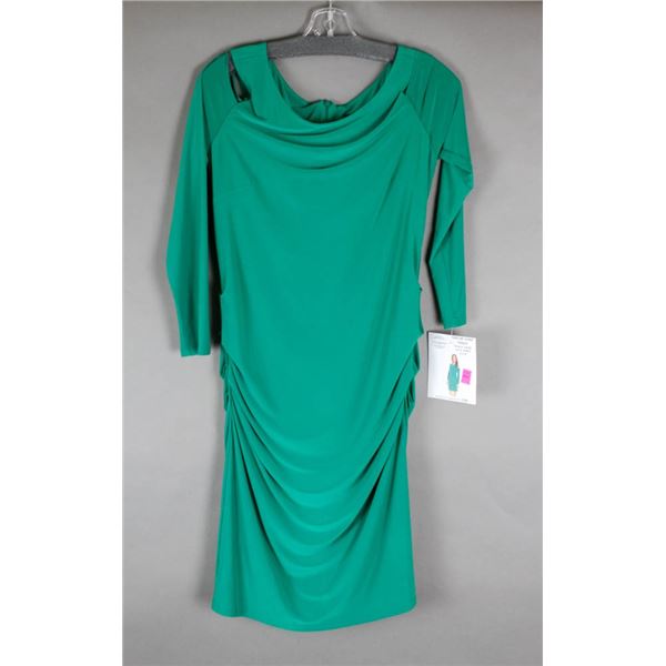 GREEN CARTISE OPEN SHOULDER DESIGNER DRESS;