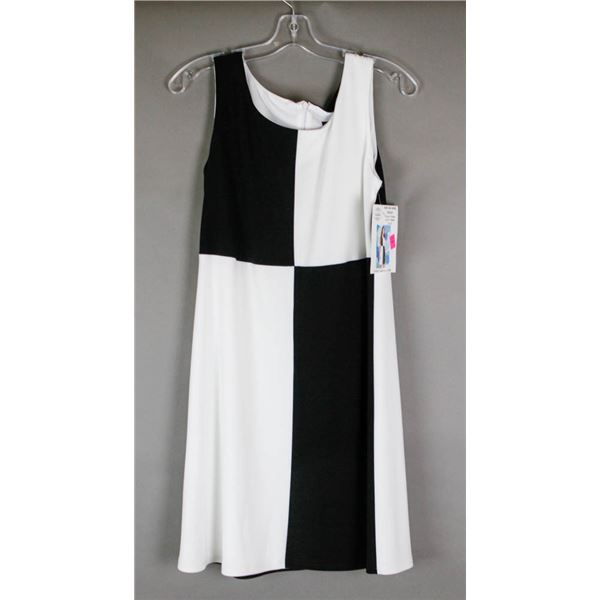 BLACK & WHITE SQUARE CARTISE DESIGNER DRESS;