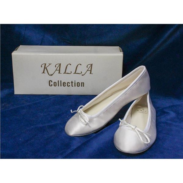 WHITE KALLA COLLECTION BRIDAL BALLET SLIPPERS;