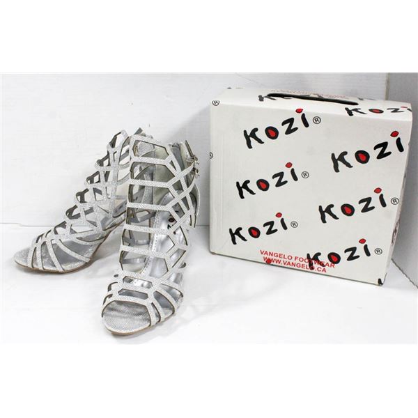 SILVER- STUDDED VANGELO/ KOZIE STRAPPY HIGH HEELS;