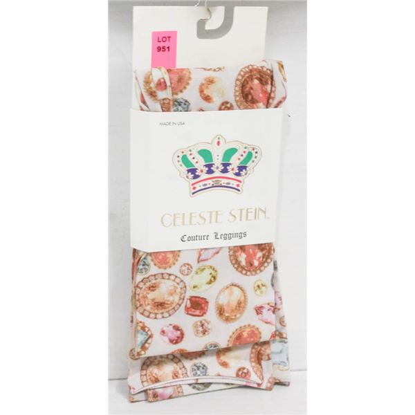 BEDAZZLED CREAM BENCHMARK COUTURE LEGGINGS;