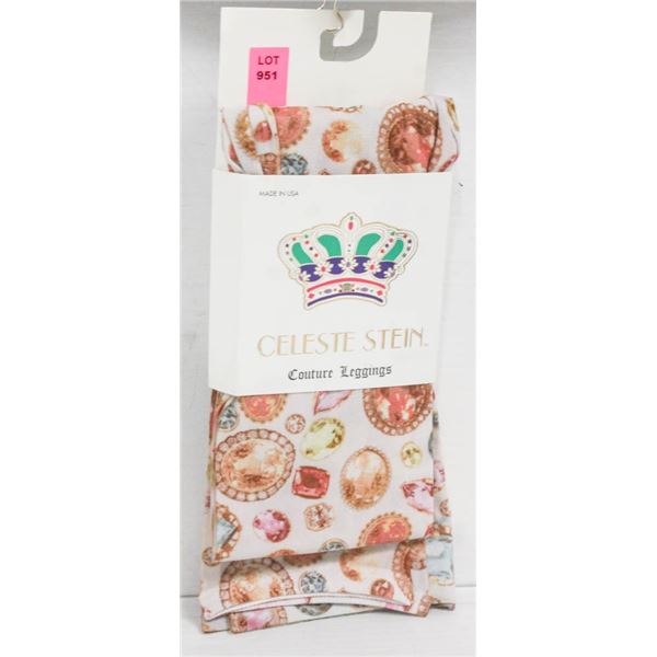 BEDAZZLED CREAM BENCHMARK COUTURE LEGGINGS;