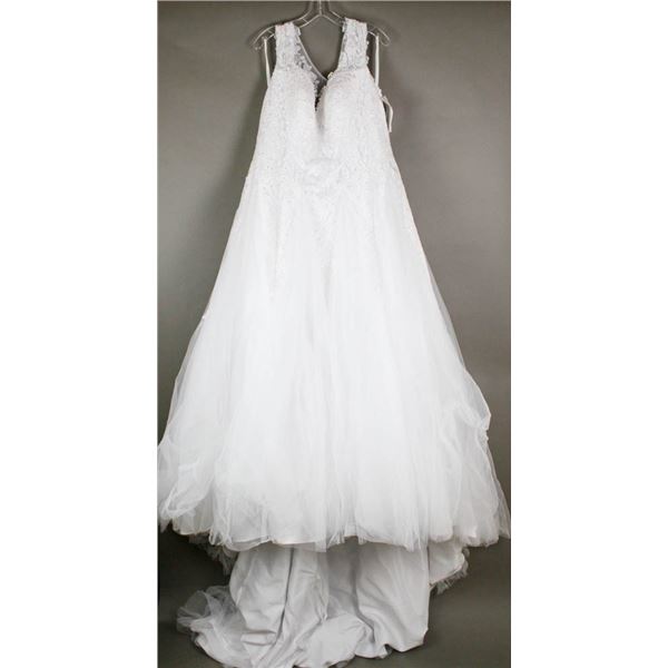 WHITE EMBROIDERED VENUS BRIDAL DESIGNER GOWN;