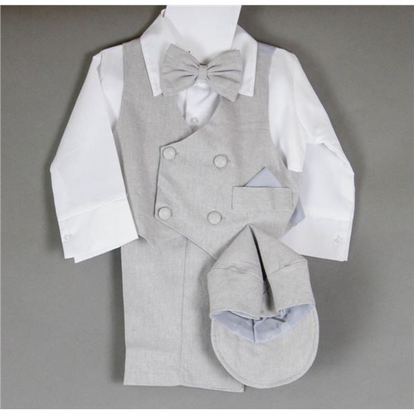 GREY/ WHITE JOLENE CHILDREN'S 4PC SUIT; SIZE 12M