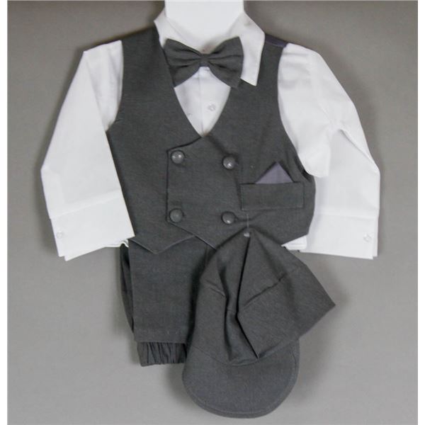 DK GREY/ WHITE JOLENE CHILDREN'S 4PC SUIT; SIZE 18M