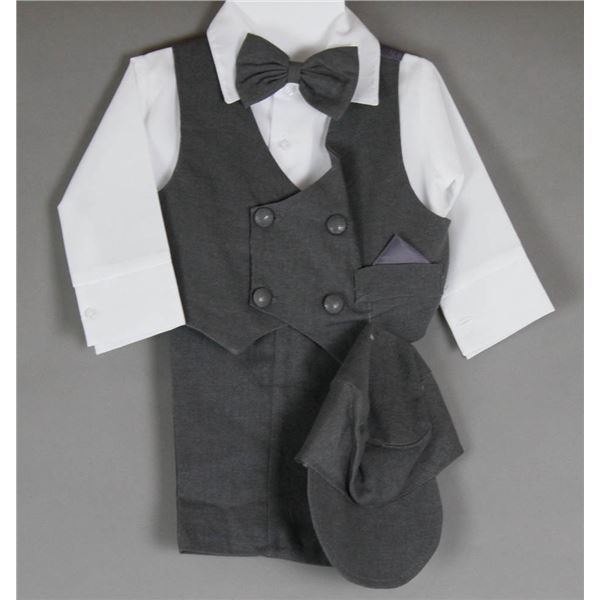 DK GREY/ WHITE JOLENE CHILDREN'S 4PC SUIT; SIZE 9M