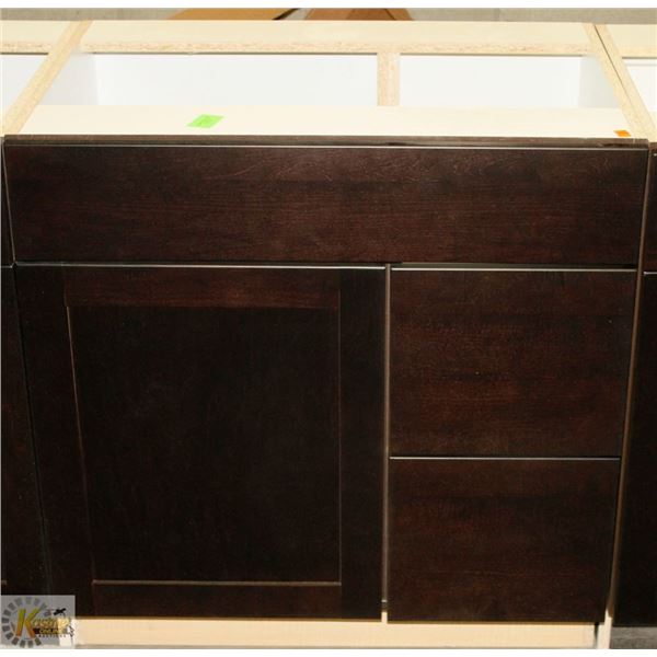 SINK VANITY BASE CAB 30" WIDE WITH BANK DRWS ON