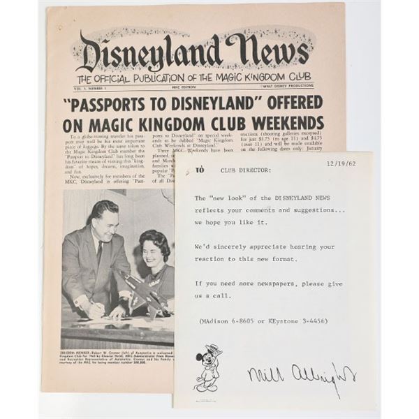 Disneyland News, Vol 1, No.1 & Milt Albright Letter