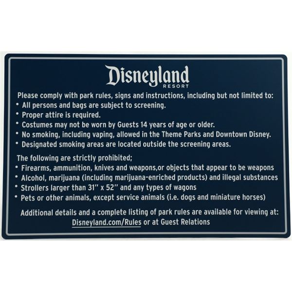 Disneyland Resort Park Rules Sign