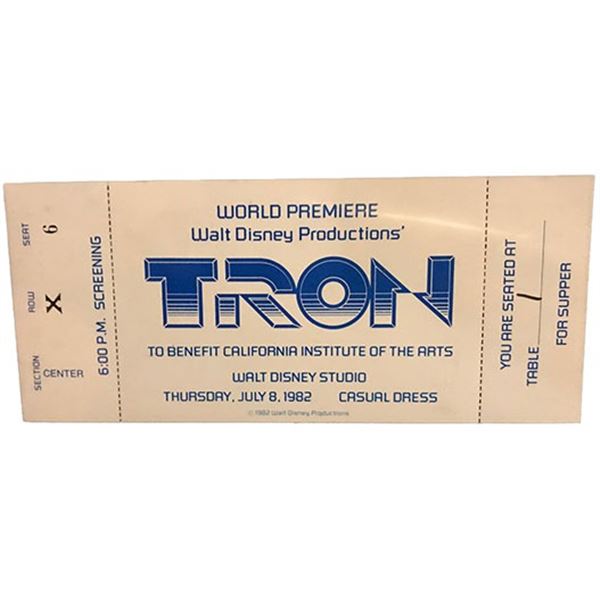Disney 1982 Tron Premiere Movie Ticket