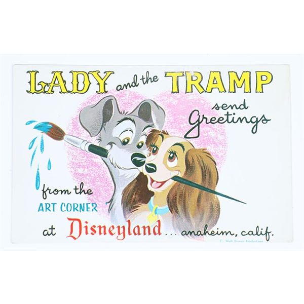 Disneyland Art Corner Lady & Tramp Postcard