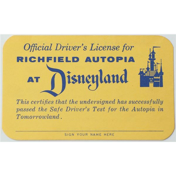 Disneyland 1955 Tomorrowland Autopia License