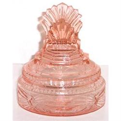 Pink Depression Glass Pleated Fan Powder Jar #1743756