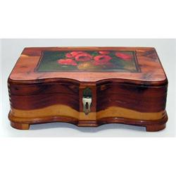 Curved Cedar Jewelry Box Flower Picture on Top #1743984