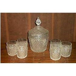 Indiana Glass Diamond Point Ice Tub and Glasses#1744029