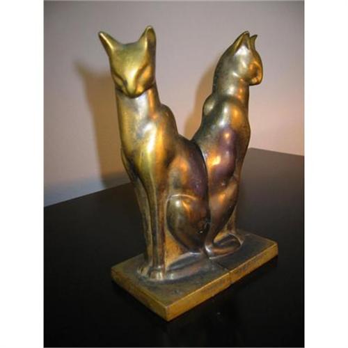 Bronze Art Deco Cat Bookends! 1753419