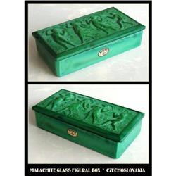CZECH MALACHITE color glass POWDER BOX HOFFMAN #1753510