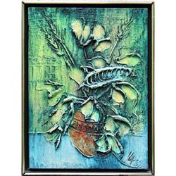 ORIG PAINTING IMPASTO STILL LIFE IN BLUE #1753610