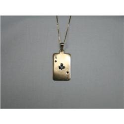 14K YG Gold Enamel Ace Of Clubs Charm Pendant #1753863