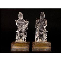 2 Old Chinese Crystal Carved Lady Hold Vase #1753890