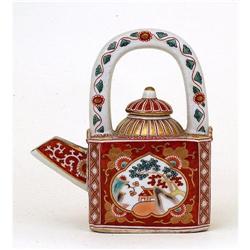 Old Japanese Imari Kutani Sq Teapot Mk #1753903