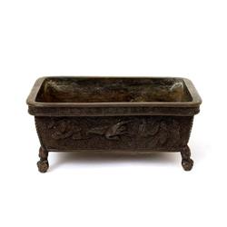 19C Chinese Bronze Bowl w Crane #1753913