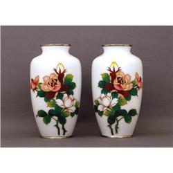2 Old Japanese White Cloisonne Vase Rose  #1753928