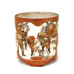 Old Japanese Kutani Brush Pot w Monk Figurine #1753935