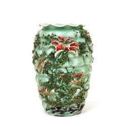 Old Japanese Celadon Imari Relief Flower Vase #1753950