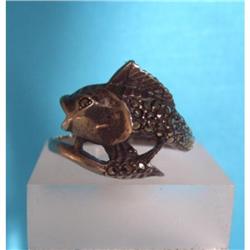 Art Deco Sterling Silver Marcasite Fish Ring #1753996