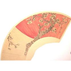 Apricot and Rising Sun, Fan Painting by Shuseki#1754060