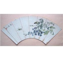Cricket and Grape Vine Fan Painting by Yoshison#1754062