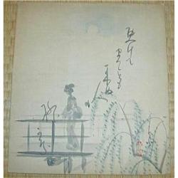 Geisha and Willow Japanese Painting by Nanboku #1754077