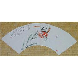 Lily and Bee Japanese Fan Painting by Hakun #1754078
