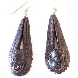 Pair of Antique Whitby Jet Angel Earrings #1789221