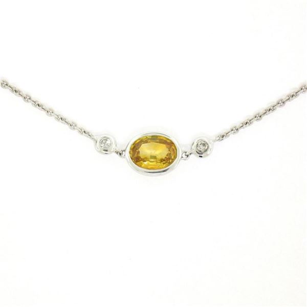 18K White Gold 18" 1.25 ctw GIA Yellow Sapphire & Diamond Pendant Necklace