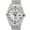 Image 3 : Rolex Mens Stainless Steel Silver MOP Roman 36MM Diamond & Emerald Datejust