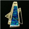 Image 3 : 14k Yellow Gold 2 Inlaid Freeform Geometric Blue & Green Boulder Opal Pendant