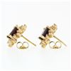 Image 3 : 14k Yellow Gold 3.80 ctw Oval Garnet & Layered Round Diamond Halo Stud Earrings