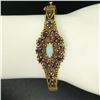 Image 4 : Vintage 14K Yellow Gold 3.75 ctw Amethyst & Opal Textured Open Bangle Bracelet